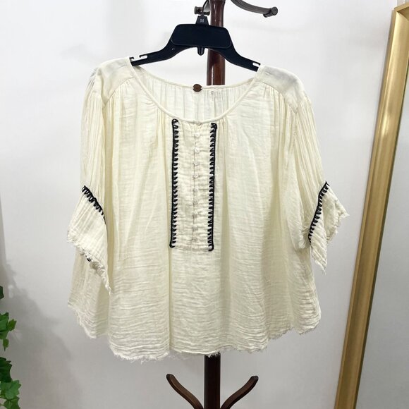 FP One Women's Boho Peasant Embroidered Top in Ivory Size M - Picture 2 of 8